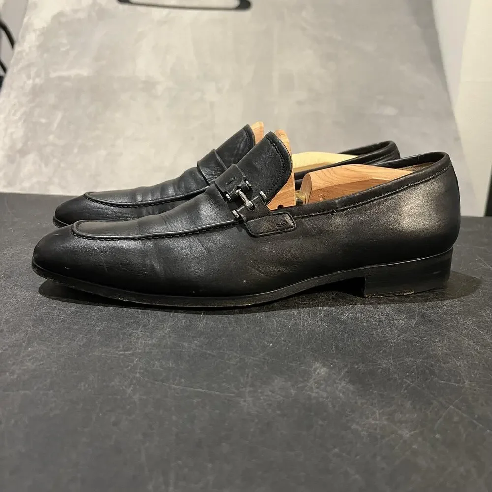 Magnanni Lino Dress Shoes Mens 10 Black Leather Bit Loafers Slip On Formal
